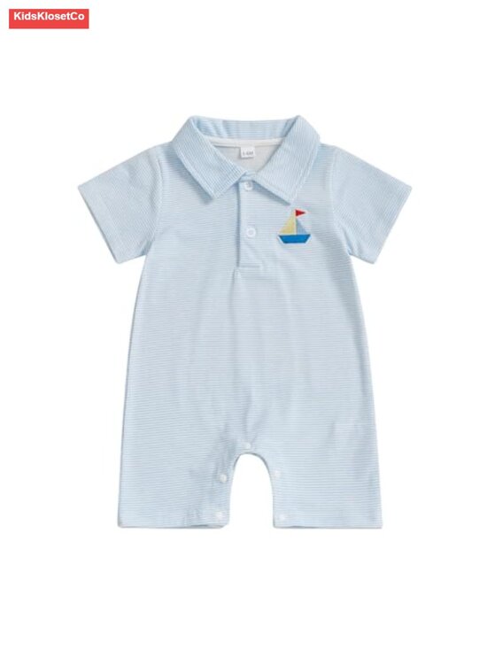 Other - Baby Boy Short Sleeve Embroidery Collared Romper Bodysuit Jumpsuit